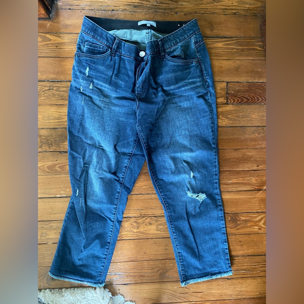 Wit & Wisdom Dark Blue Distressed Cropped Jeans